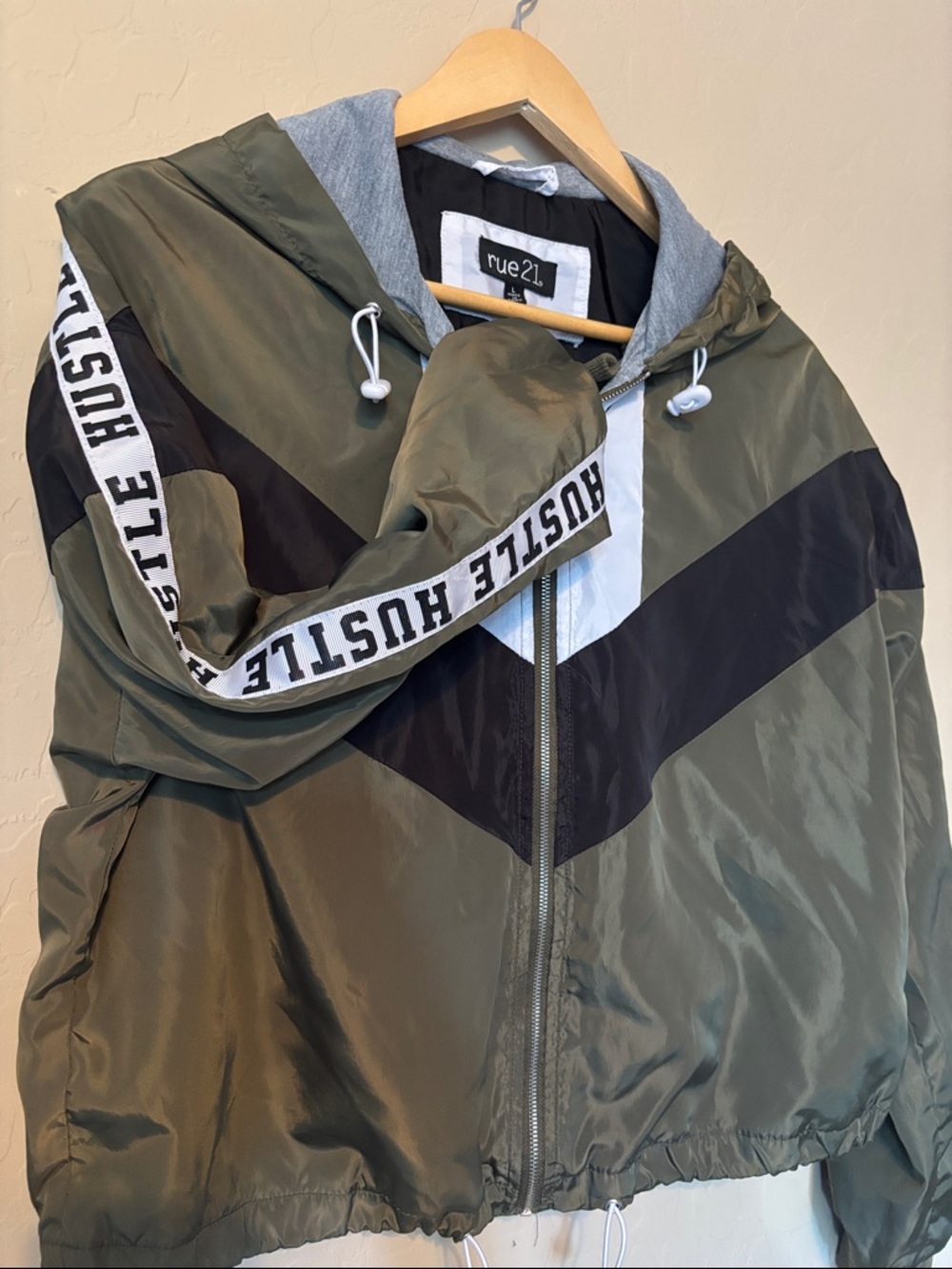 Rue21 Olive Green and Black Colorblock Windbreaker Jacket